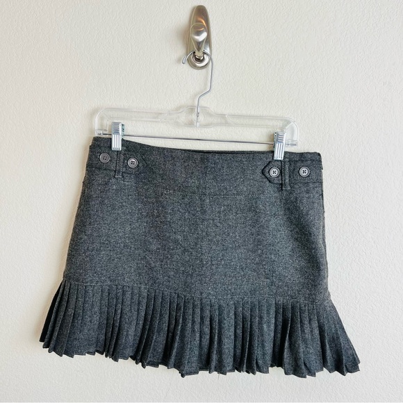 GAP Grey Wool Pleated Button Drop Waist Detail Side Zip Skirt - Picture 6 of 13